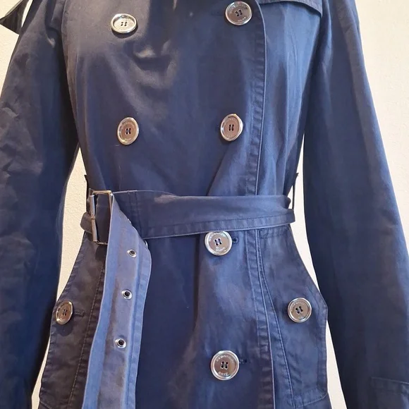 Spring Showers Brit Burberry Navy Double-Breasted Trench Coat Size 4 - Picture 7 of 13